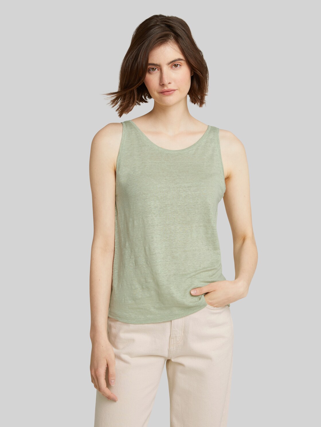 TOM TAILOR DENIM Loose Fit Top mit Leinen , Damen, light dusty green, Größe: M