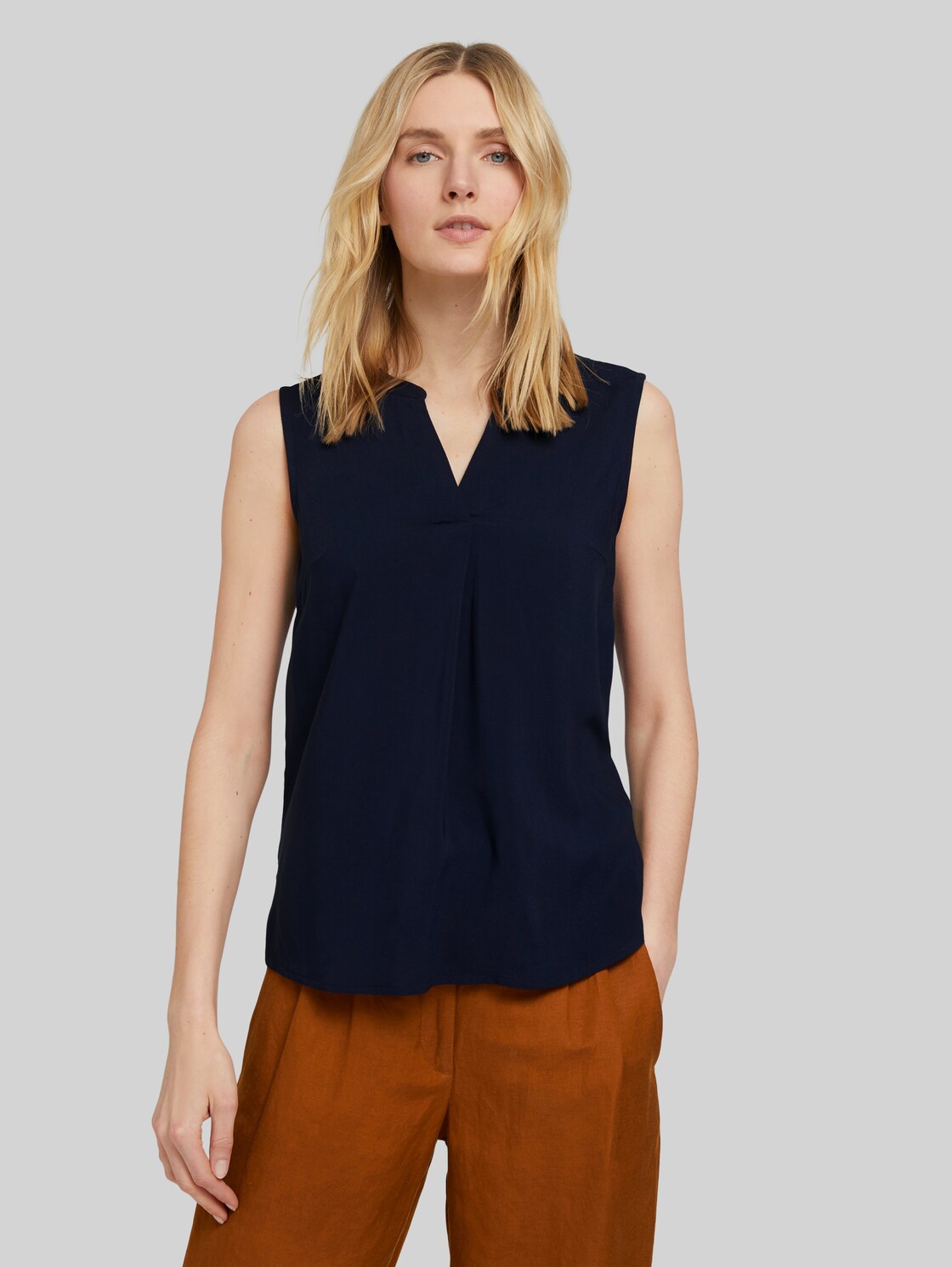 TOM TAILOR Ärmellose Henleybluse, Damen, Sky Captain Blue, Größe: 38