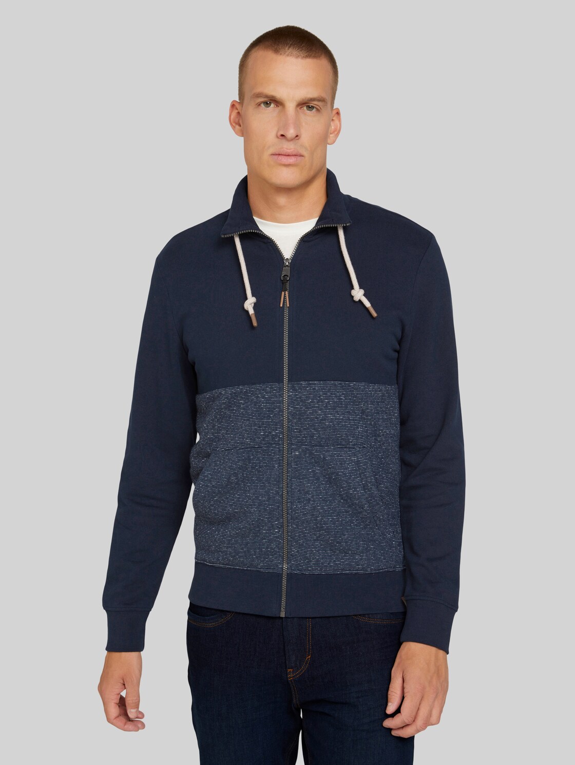 TOM TAILOR Sweatjacke mit Stehkragen, Herren, Sky Captain Blue, Größe: XL