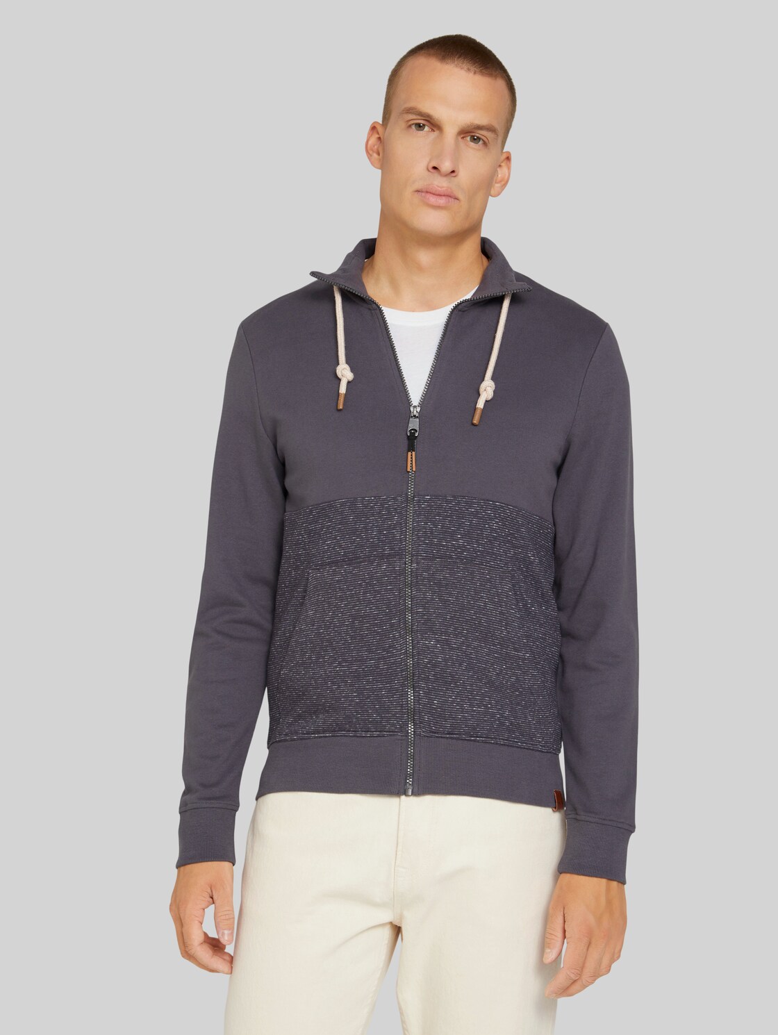 TOM TAILOR Sweatjacke mit Stehkragen, Herren, Cyber Grey, Größe: XL