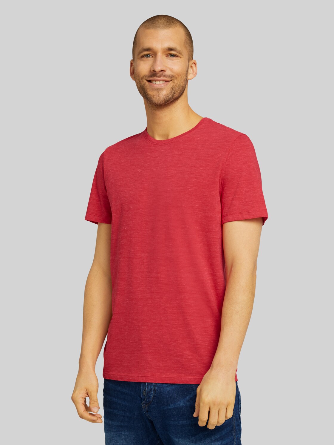 TOM TAILOR T-Shirt in Melange Optik, Herren, plain red nep inject melange, Größe: M