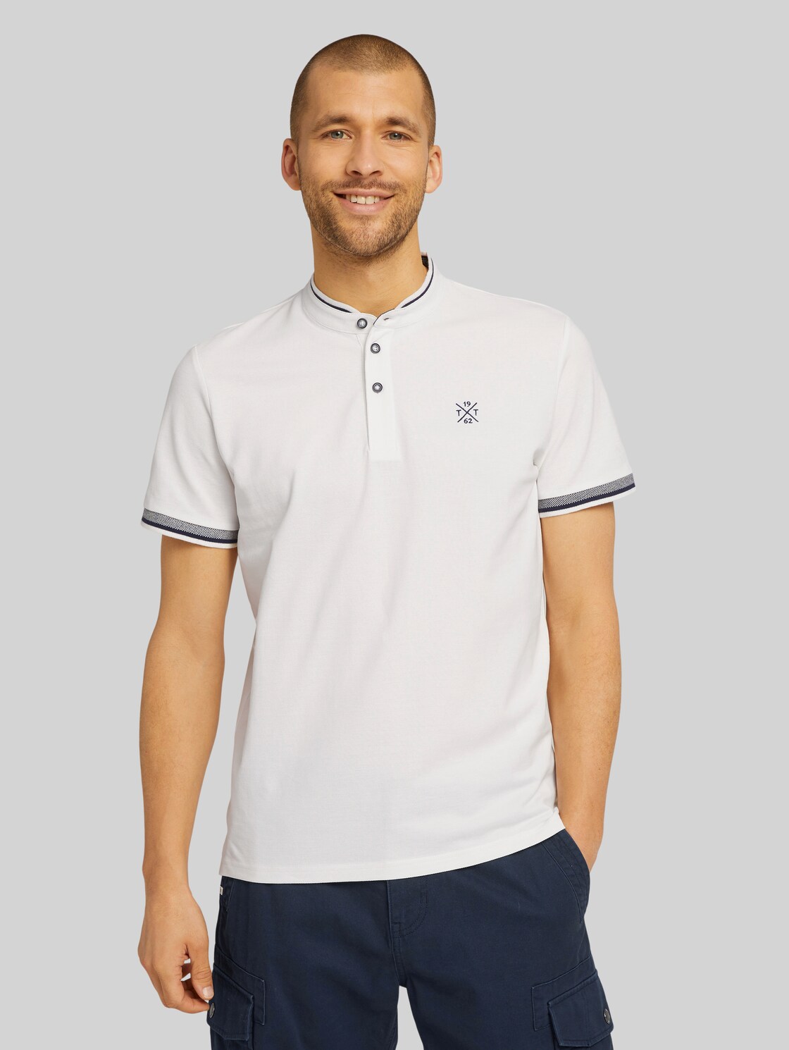 TOM TAILOR Poloshirt mit Stehkragen, Herren, Off White, Größe: S