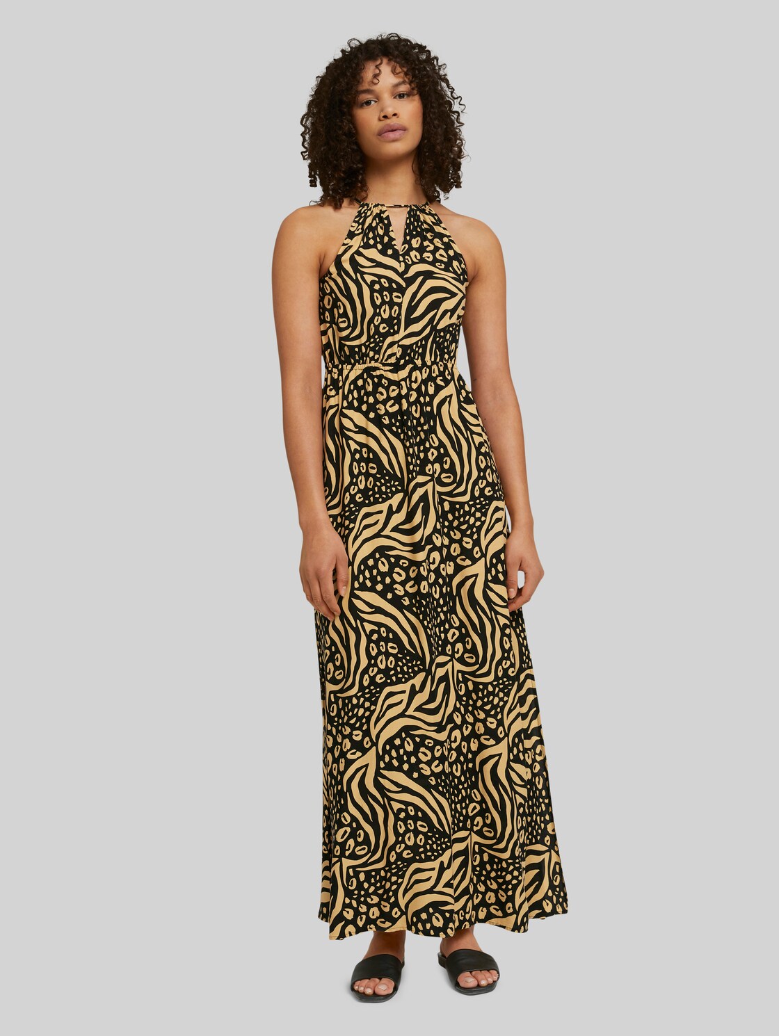 TOM TAILOR DENIM Neckholder Maxikleid, Damen, black animal print, Größe: XS
