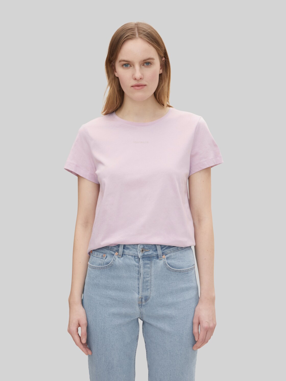 TOM TAILOR Damen Basic T-Shirt, lila, Logo Print, Gr. XS, baumwolle