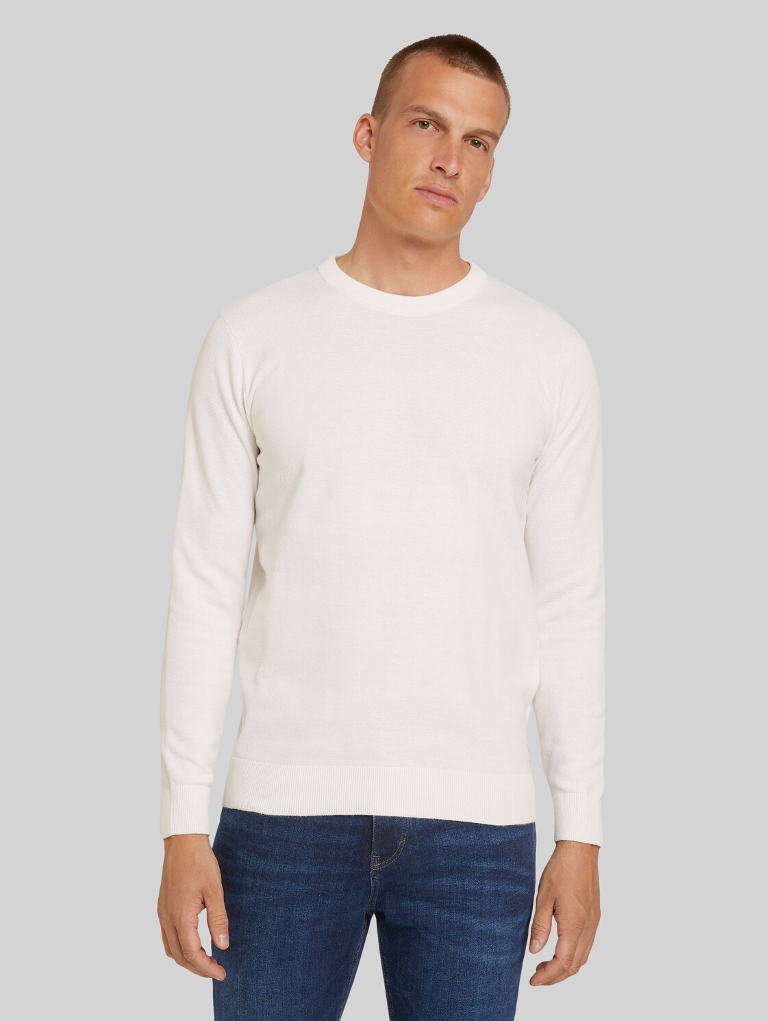 TOM TAILOR Strukturierter Pullover mit Bio-Baumwolle, Herren, Off White, Größe: XL
