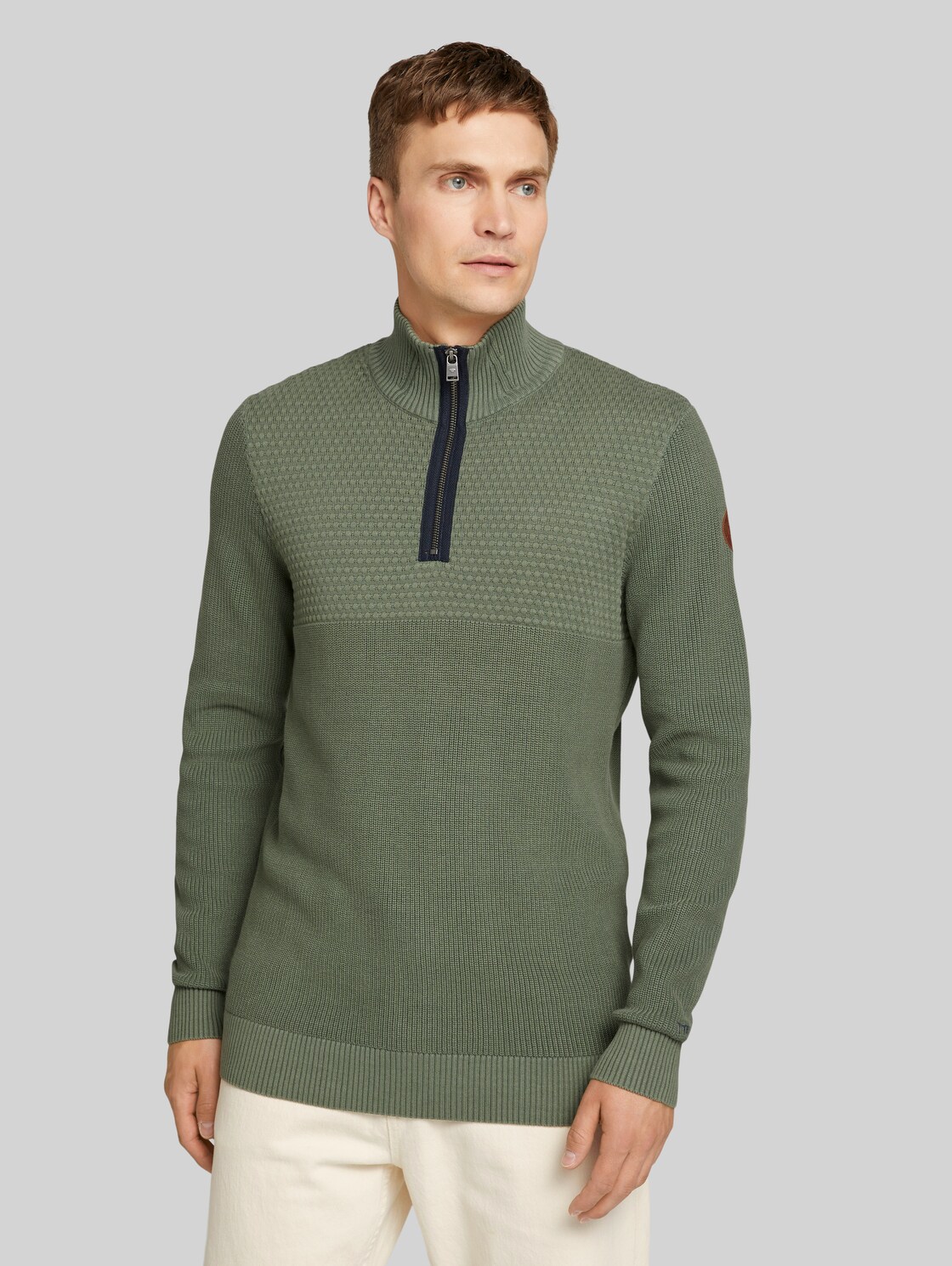TOM TAILOR Troyer Pullover, Herren, Oak Leaf Green, Größe: M