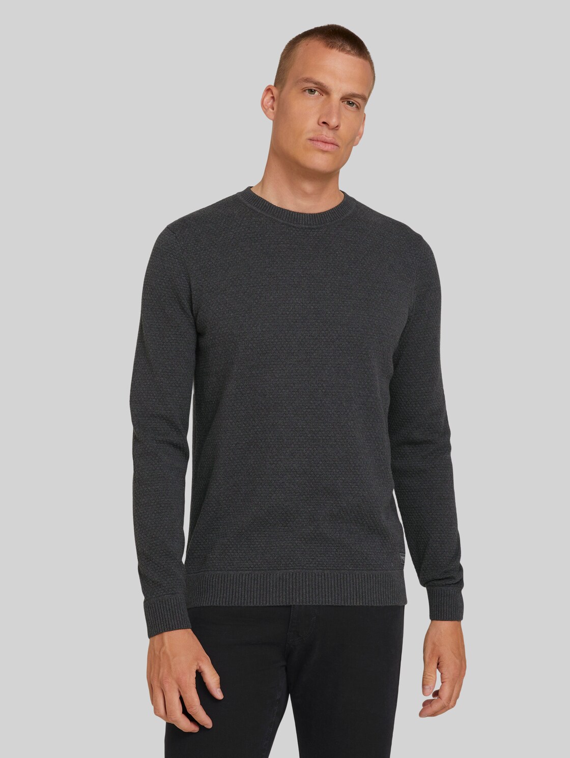 TOM TAILOR Strukturierter Pullover mit Bio-Baumwolle, Herren, Black Grey Melange, Größe: XL