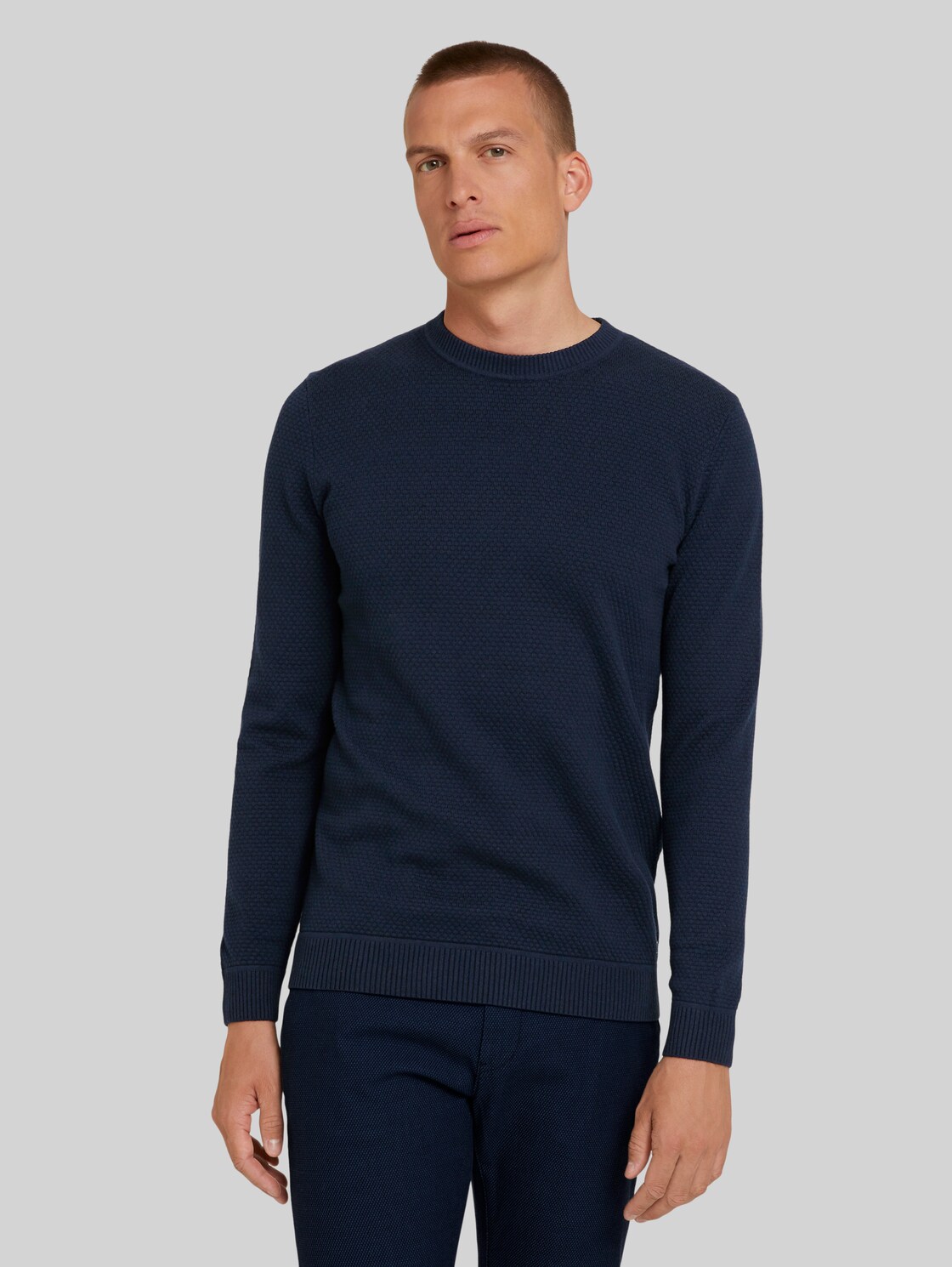 TOM TAILOR Strukturierter Pullover mit Bio-Baumwolle, Herren, Knitted Navy Melange, Größe: XL