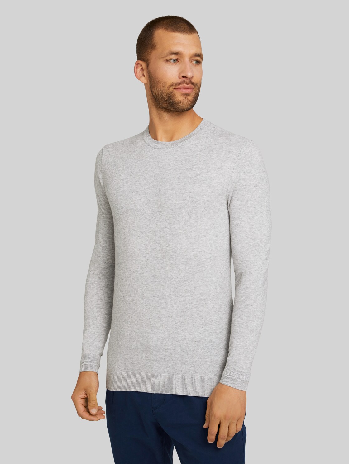 TOM TAILOR Melierter Strickpullover mit TENCEL(TM) Lyocell, Herren, Light Soft Grey Melange, Größe: XL