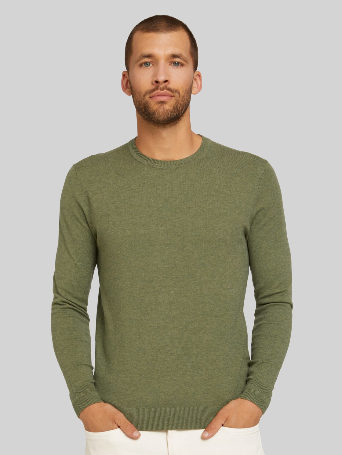 TOM TAILOR Melierter Strickpullover mit TENCEL(TM) Lyocell, Herren, bleak green melange, Größe: XL