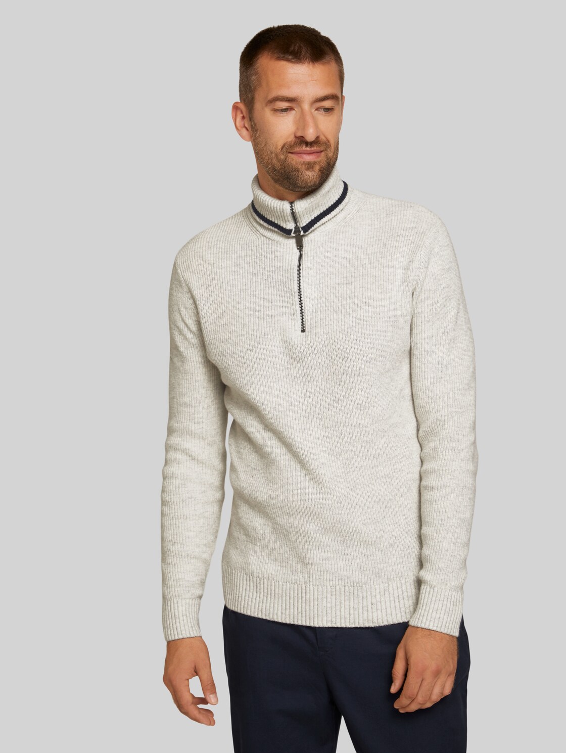 TOM TAILOR Pullover mit recyceltem Polyester, Herren, Light Medium Grey Melange, Größe: XL