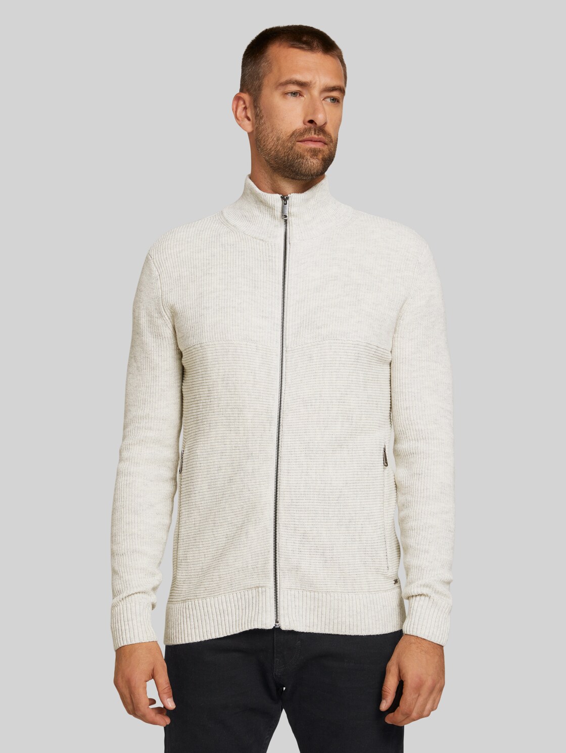 TOM TAILOR Strickjacke mit recyceltem Polyester, Herren, Light Medium Grey Melange, Größe: M