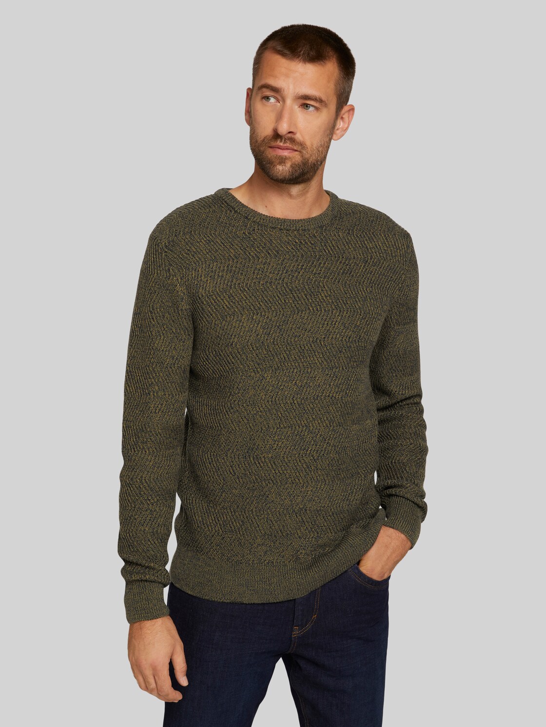 TOM TAILOR Pullover aus Bio-Baumwolle, Herren, olive navy mouline, Größe: XXL