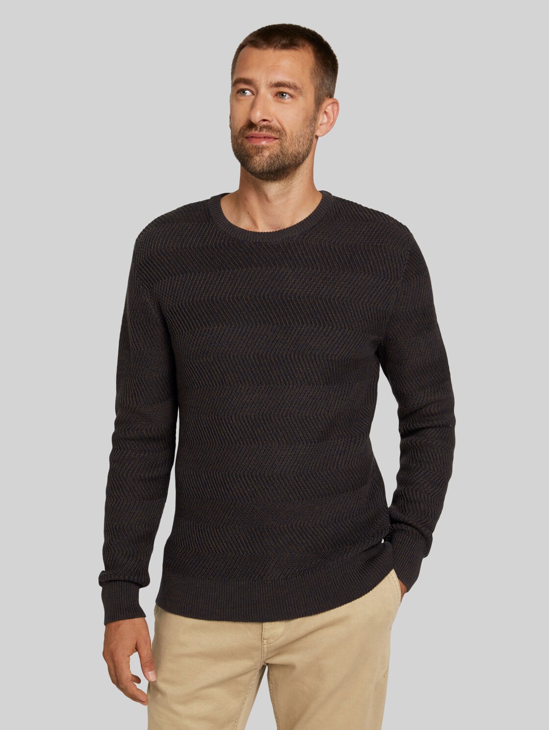 TOM TAILOR Pullover aus Bio-Baumwolle, Herren, brown navy mouline, Größe: M