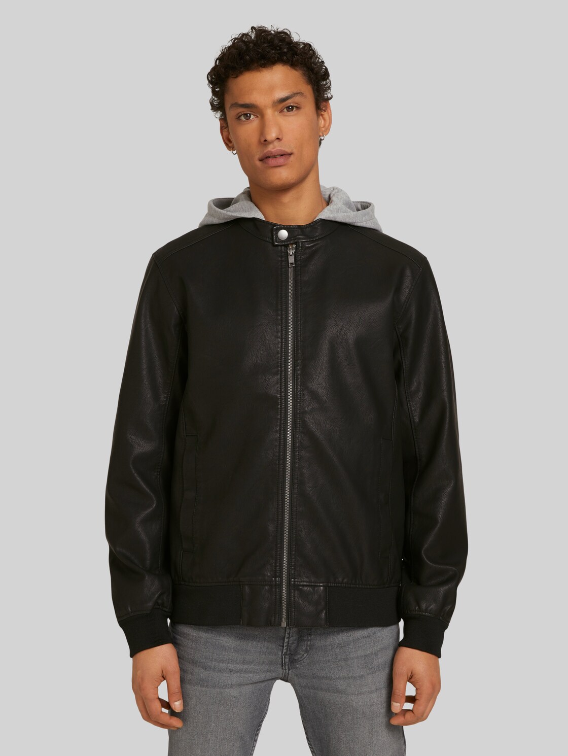 TOM TAILOR DENIM Lederjacke mit Kapuze, Herren, Black, Größe: XL