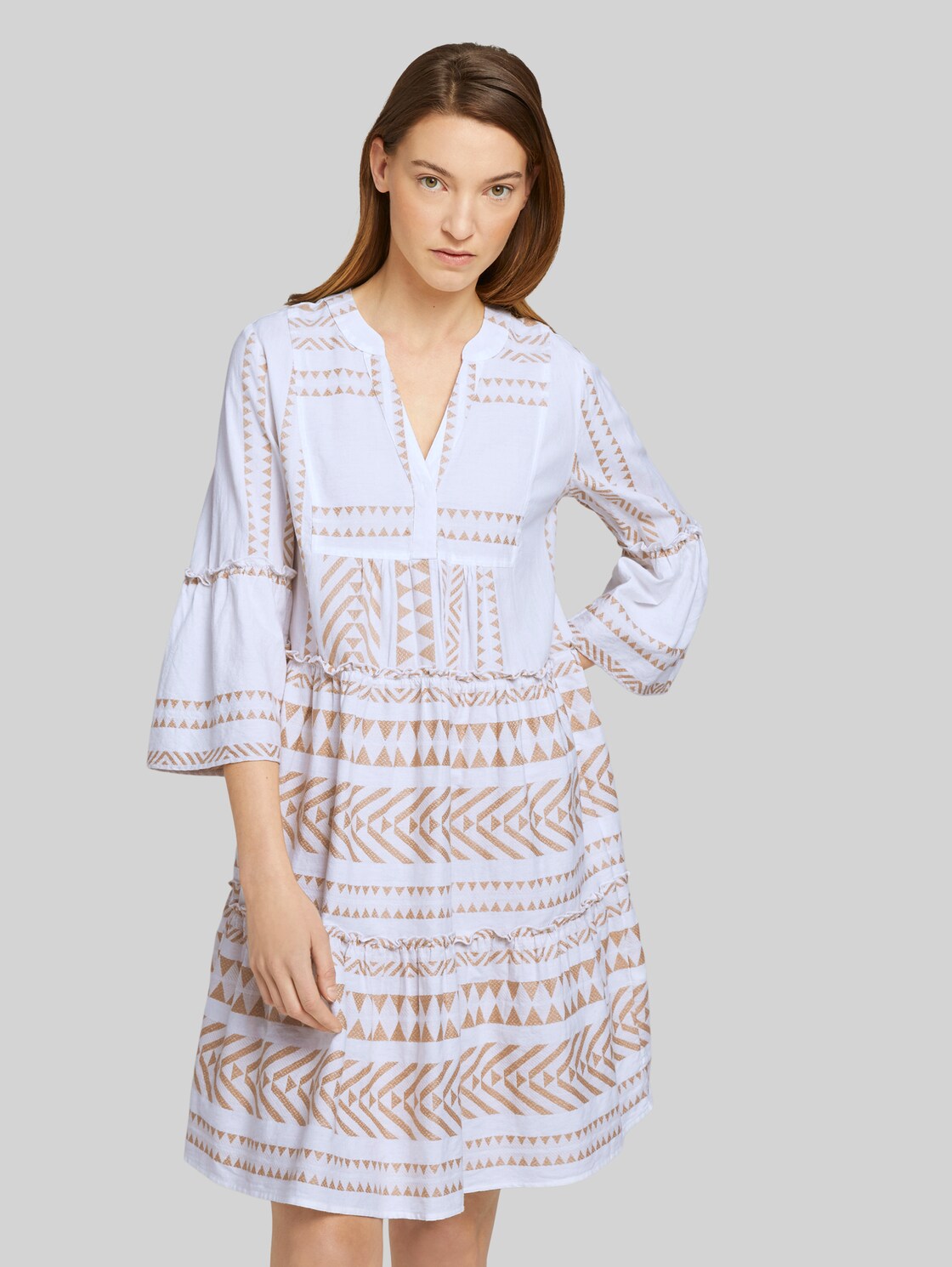 TOM TAILOR Gemustertes Boho-Kleid mit Volants, Damen, desert linen, Größe: 36
