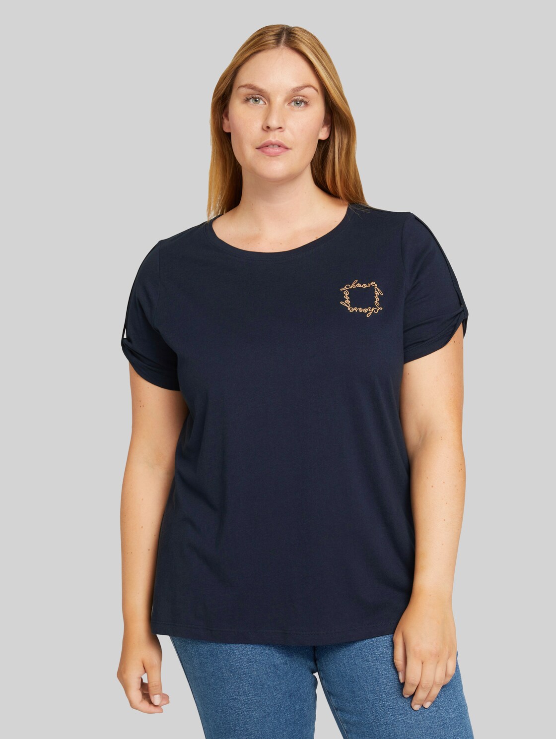 TOM TAILOR Plus - Print T-Shirt mit Bio-Baumwolle, Damen, Sky Captain Blue, Größe: 54