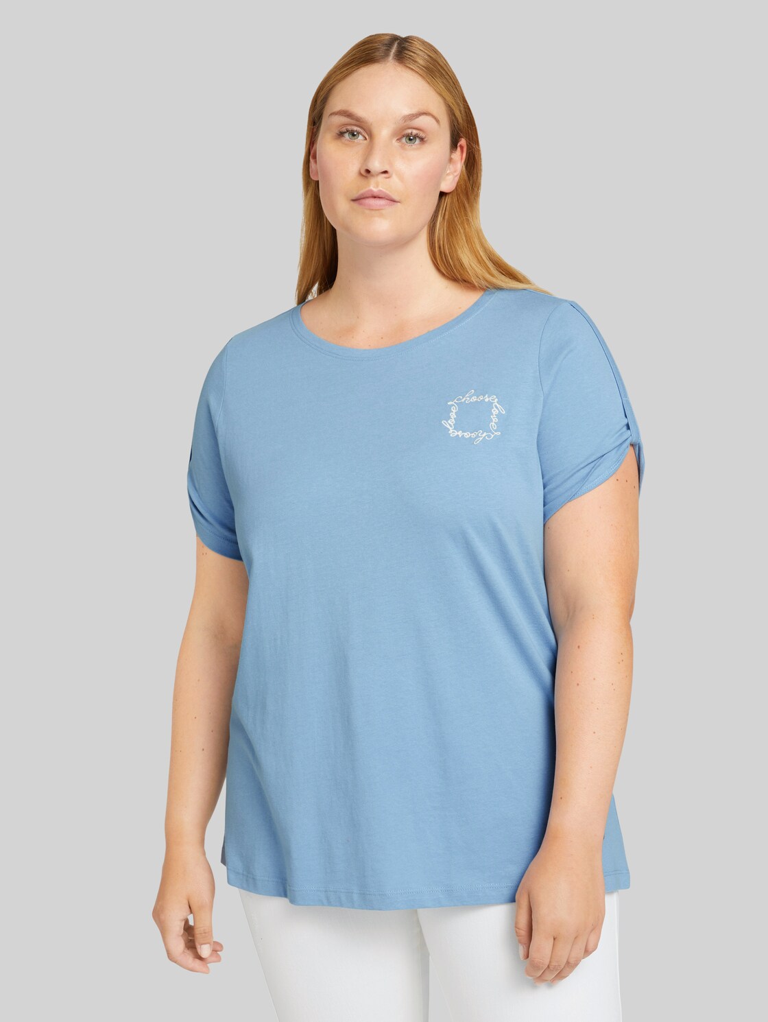 TOM TAILOR Plus - Print T-Shirt mit Bio-Baumwolle, Damen, Summer Blue, Größe: 46