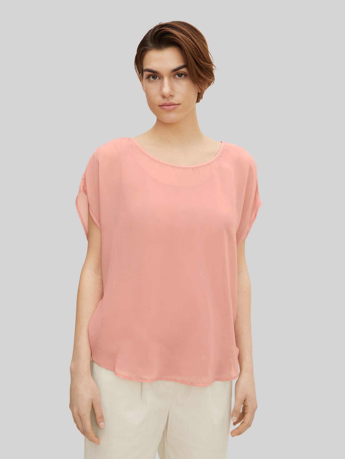 TOM TAILOR Damen Shirt mit Chiffon, rosa, Gr. XL, viskose