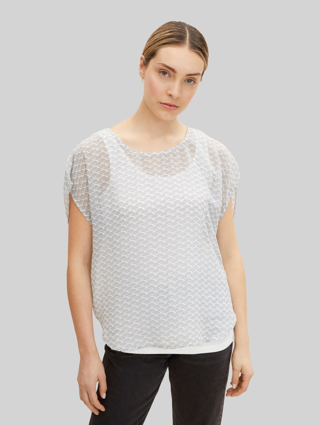 TOM TAILOR Damen Shirt mit Chiffon, weiß, Gr. M, viskose