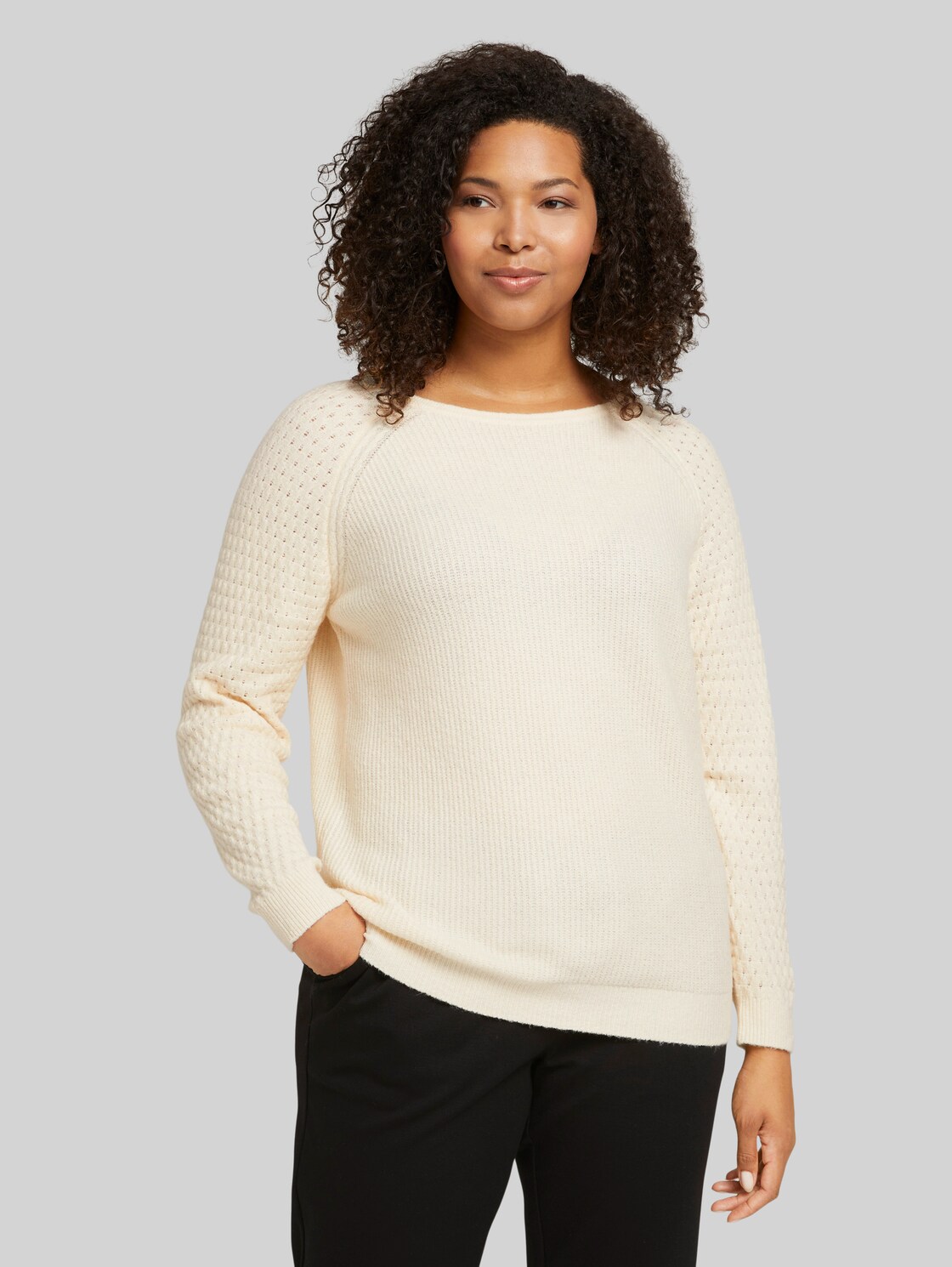 TOM TAILOR Plus - Pullover mit Raglanärmeln, Damen, soft creme beige, Größe: 54