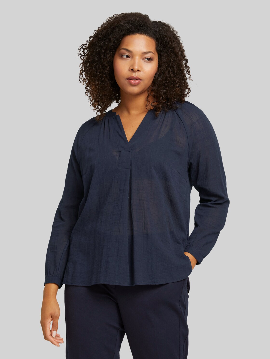 TOM TAILOR Plus - Strukturiere Bluse mit Bio-Baumwolle, Damen, Sky Captain Blue, Größe: 54