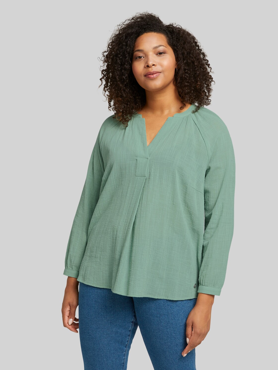 TOM TAILOR Plus - Strukturiere Bluse mit Bio-Baumwolle, Damen, light mint green, Größe: 48