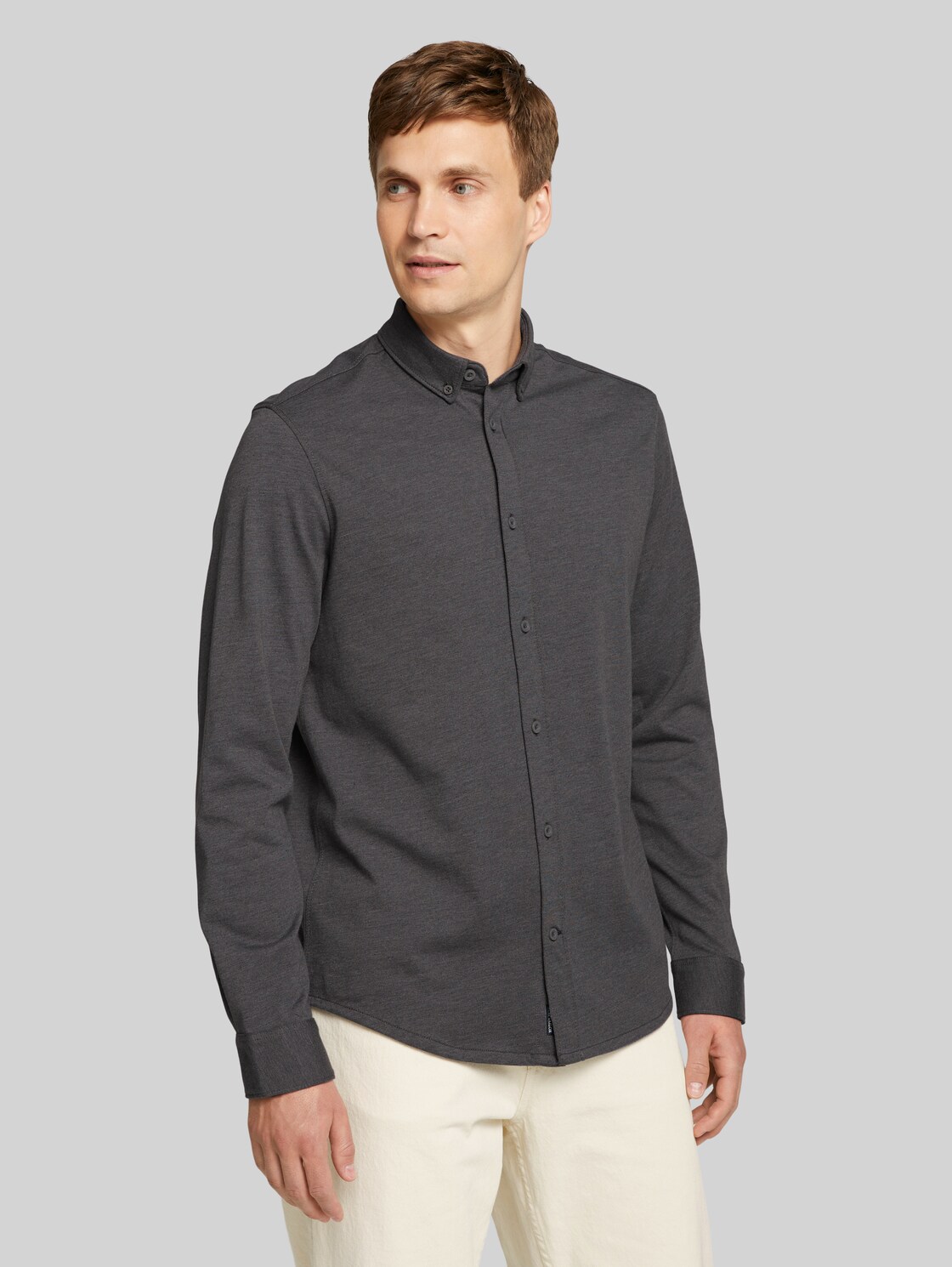 TOM TAILOR Meliertes Jersey Hemd, Herren, mid grey melange, Größe: XL