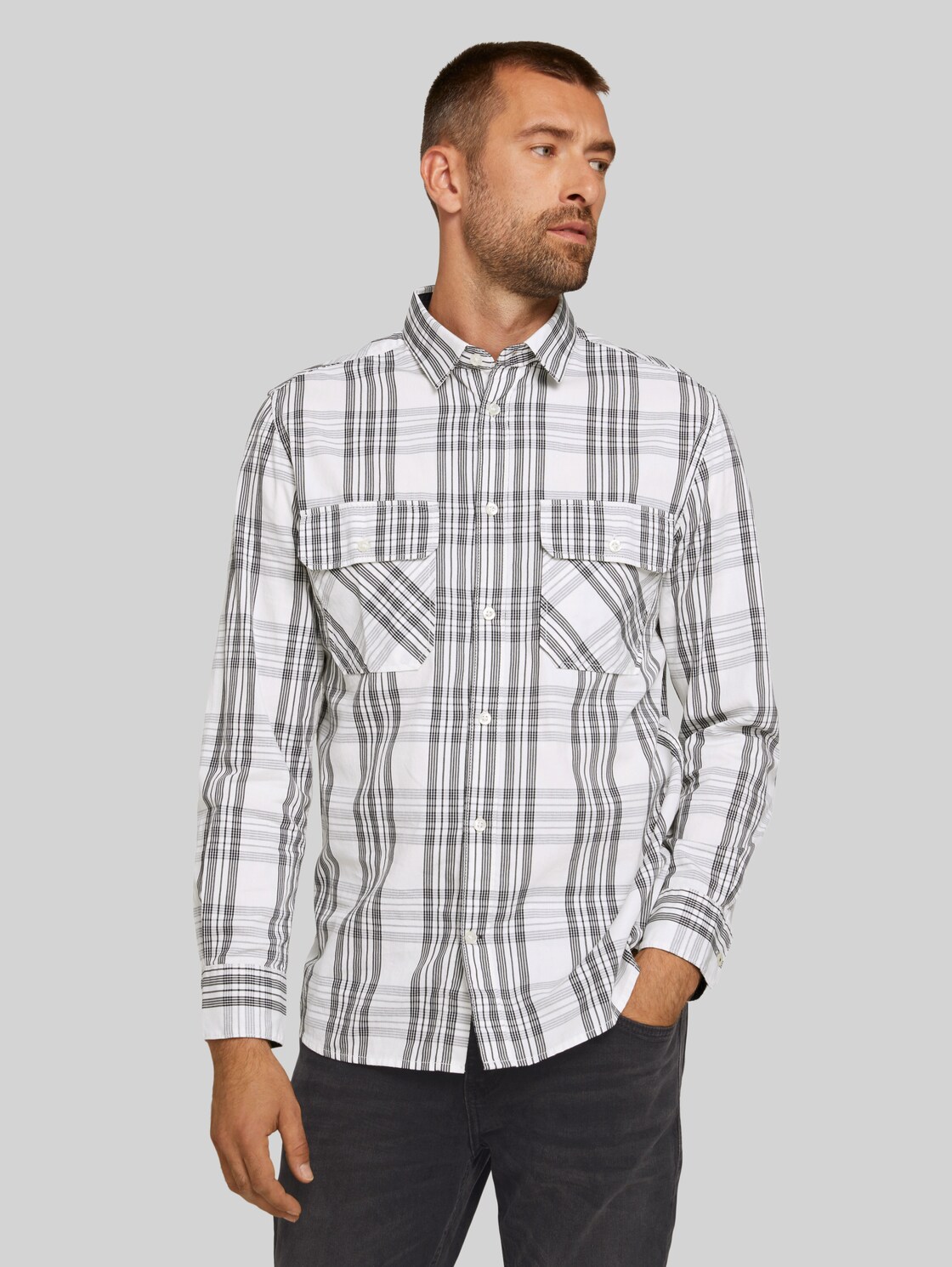 TOM TAILOR kariertes Hemd aus Bio-Baumwolle, Herren, offwhite navy check on bedford, Größe: XXL