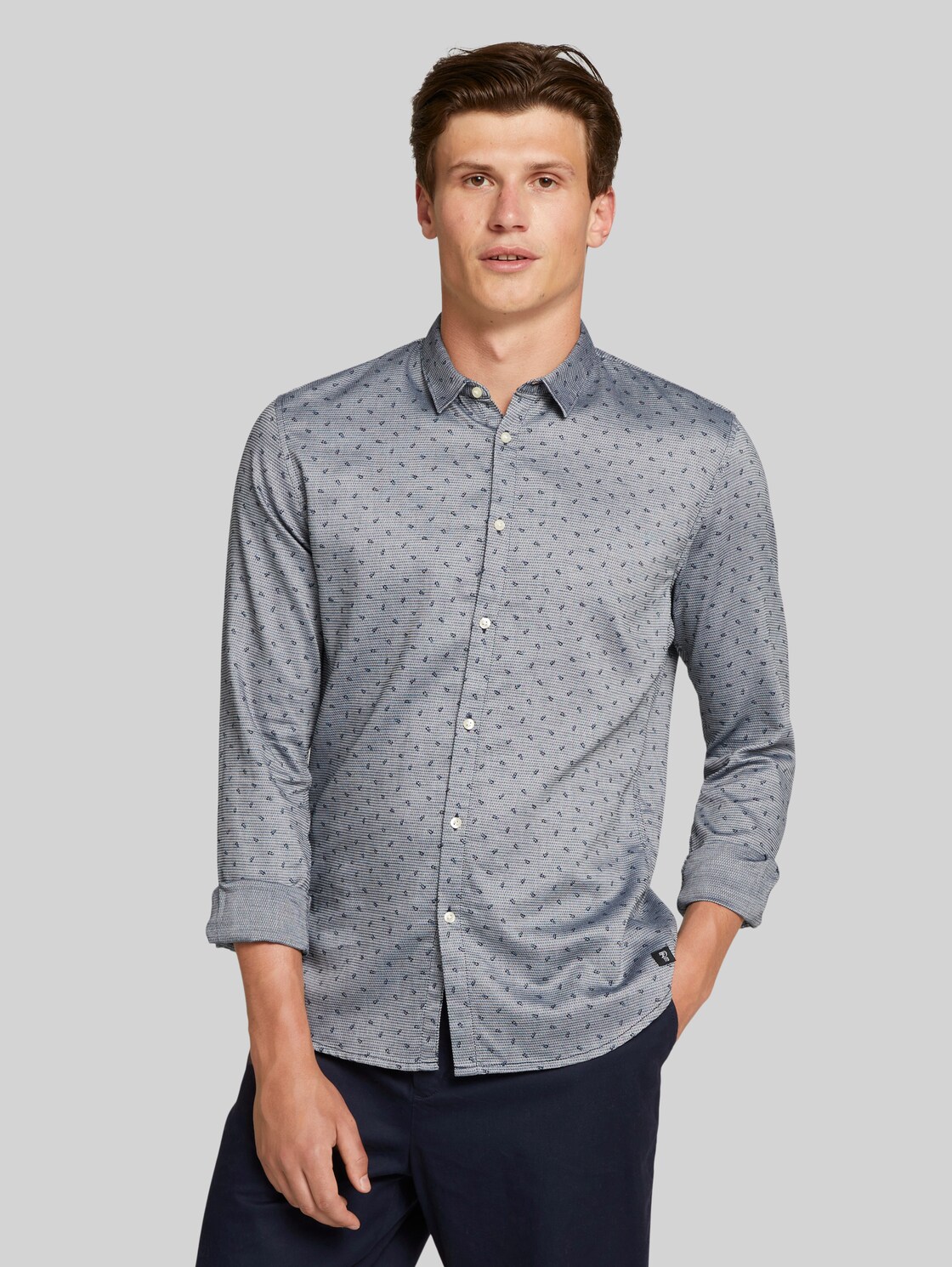 TOM TAILOR DENIM gepunktetes Hemd, Herren, navy petrol leaf print, Größe: XXL