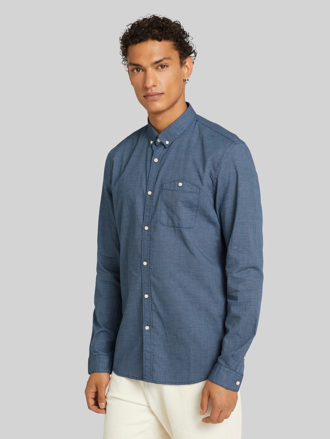 TOM TAILOR DENIM strukturiertes Hemd, Herren, blue shades crossed dobby, Größe: XL