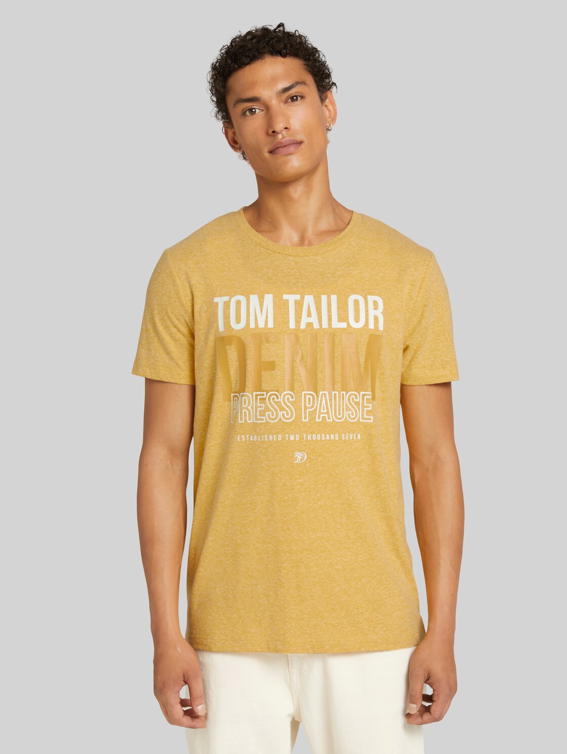 TOM TAILOR DENIM T-Shirt mit Print, Herren, golden ochre melange, Größe: XXL
