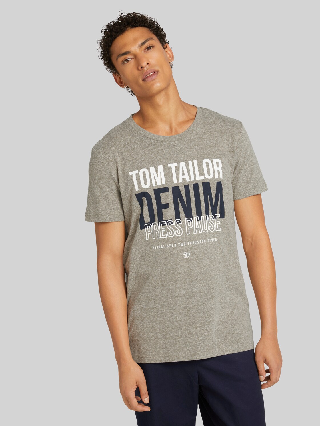 TOM TAILOR DENIM T-Shirt mit Print, Herren, silver olive melange, Größe: XL