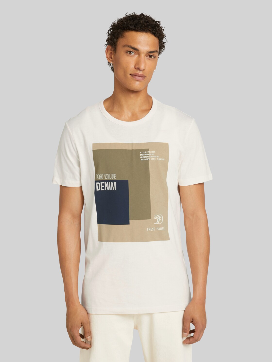 TOM TAILOR DENIM T-Shirt mit Print aus Bio-Baumwolle, Herren, Soft Light Beige, Größe: XXL