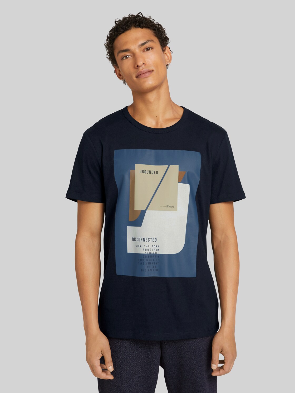 TOM TAILOR DENIM T-Shirt mit Print aus Bio-Baumwolle, Herren, Sky Captain Blue, Größe: L