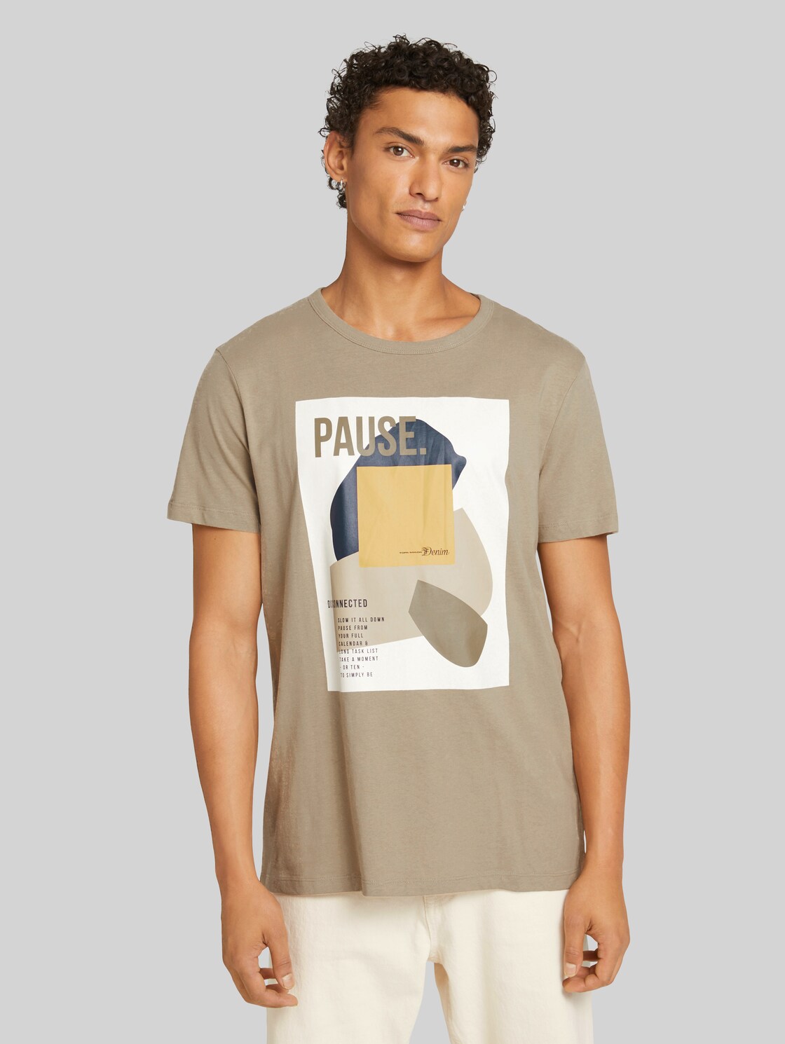 TOM TAILOR DENIM T-Shirt mit Print aus Bio-Baumwolle, Herren, Silver Olive, Größe: XXL