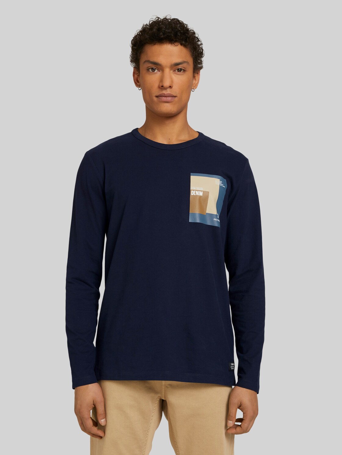 TOM TAILOR DENIM Langarmshirt mit Print aus Bio-Baumwolle, Herren, Sky Captain Blue, Größe: L