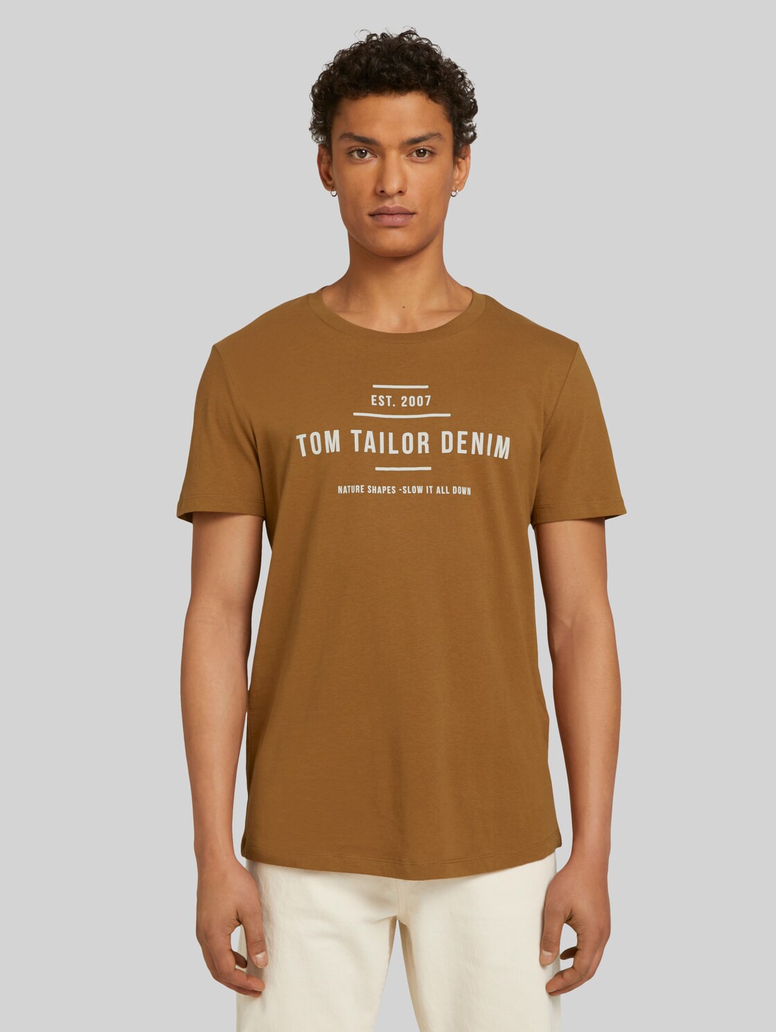 TOM TAILOR DENIM Print T-Shirt mit Bio-Baumwolle, Herren, deep cognac, Größe: XL