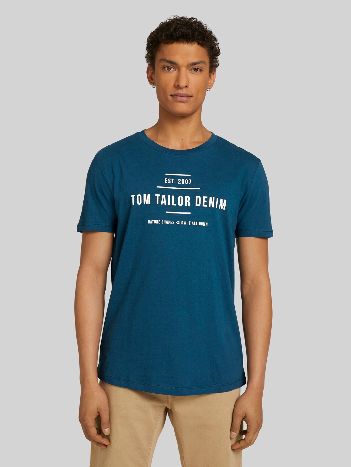 TOM TAILOR DENIM Print T-Shirt mit Bio-Baumwolle, Herren, stormy petrol, Größe: L
