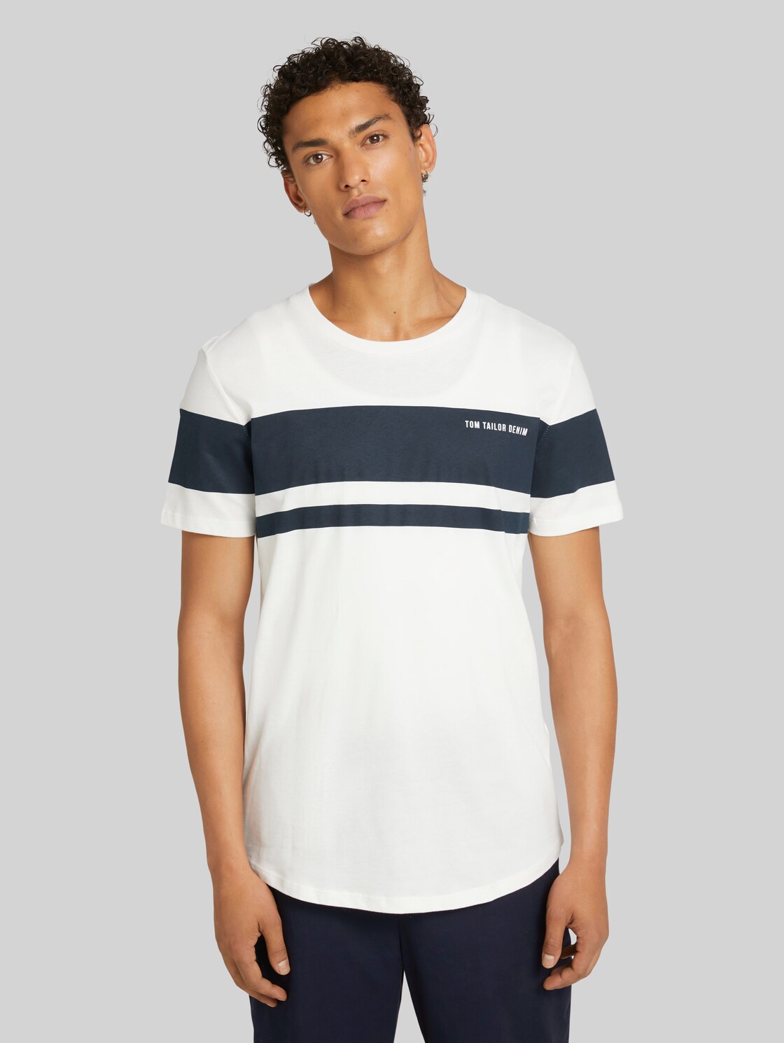 TOM TAILOR DENIM Blockstreifen T-Shirt mit Bio-Baumwolle, Herren, Soft Light Beige, Größe: XL