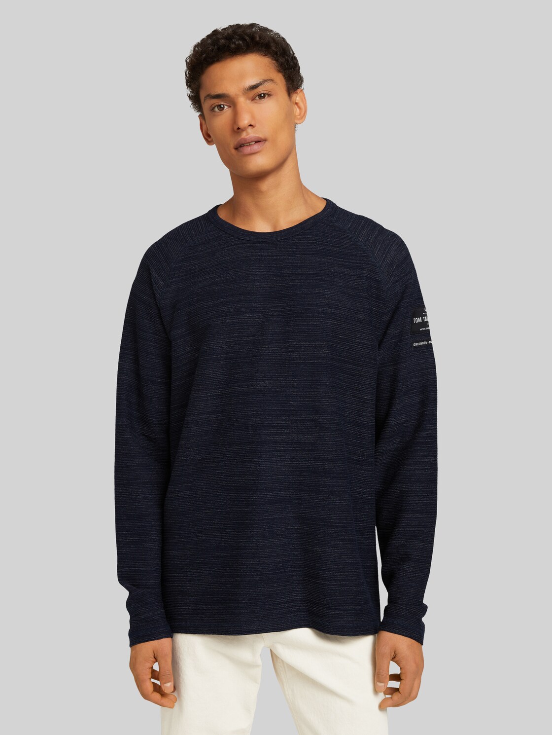 TOM TAILOR DENIM strukturiertes Langarmshirt, Herren, Sky Captain Blue Non-Solid, Größe: M