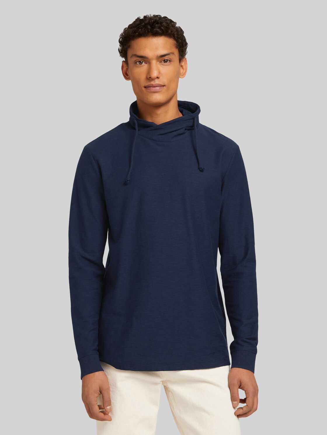 TOM TAILOR DENIM Langarmshirt mit Stehkragen, Herren, Sky Captain Blue, Größe: L