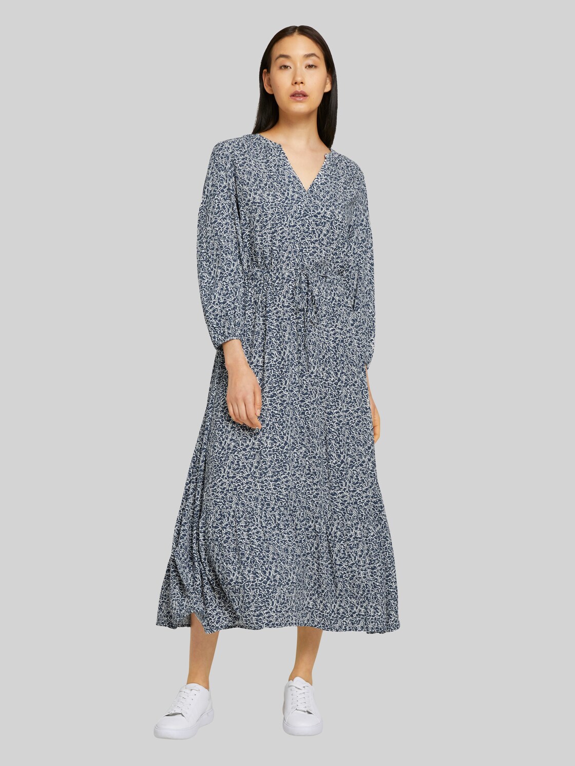TOM TAILOR Gemustertes Midikleid, Damen, blue offwhite minimal, Größe: 36