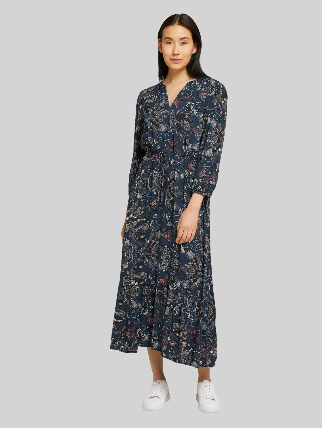 TOM TAILOR Gemustertes Midikleid, Damen, blue apricot paisley design, Größe: 36