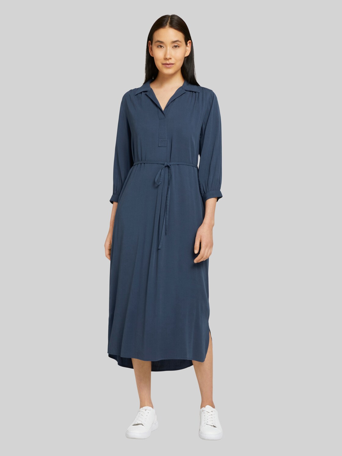 TOM TAILOR Midi Blusenkleid mit Lyocell, Damen, Dark Denim Blue, Größe: 36