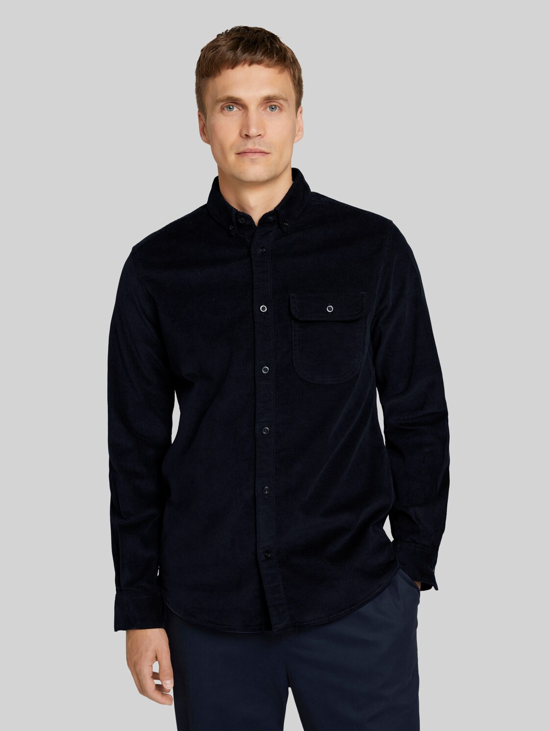 TOM TAILOR Kordhemd mit Brusttasche, Herren, Dark Blue, Größe: XL