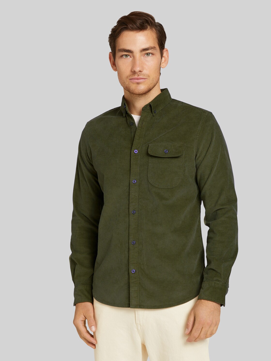 TOM TAILOR Kordhemd mit Brusttasche, Herren, Oak Leaf Green, Größe: XXL