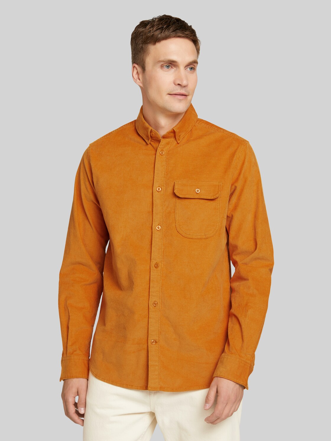 TOM TAILOR Kordhemd mit Brusttasche, Herren, Flame Brown, Größe: XL