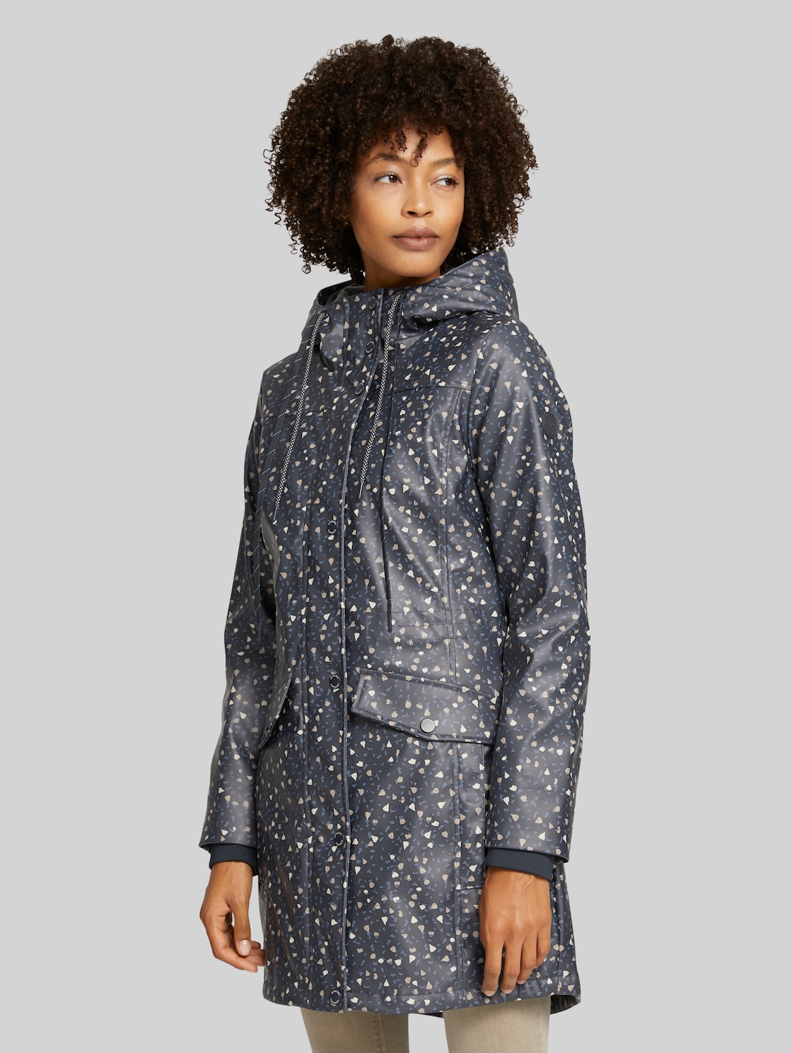TOM TAILOR Gefütterte Regenjacke, Damen, navy beige minimal, Größe: XXL