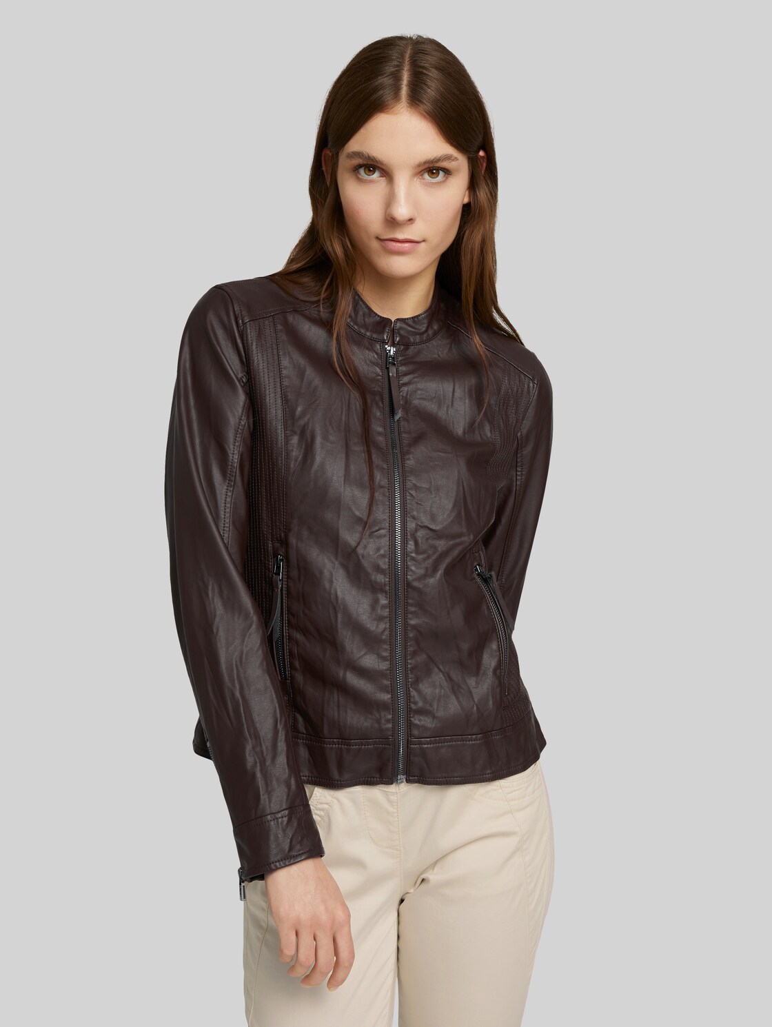 TOM TAILOR Kunstleder Bikerjacke, Damen, java dark brown, Größe: XXL